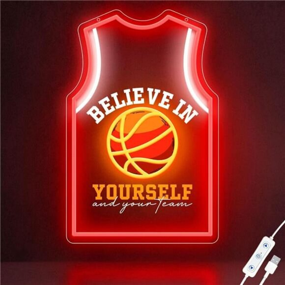 Basketball Jersey Neon Sign Wall Decor LED Light for Bedroom Game Room Bar - Picture 1 of 7